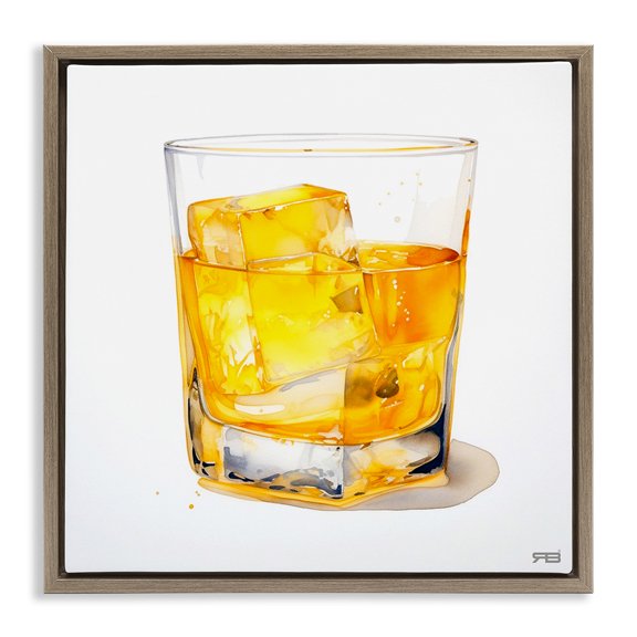 Stupell Industries Modern Modern Liquor Glass Brown Floating Frame Canvas Art, 25 x 25, by RB