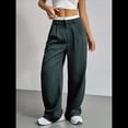 thumbnail image 4 of Pantalones Anchos y Holgados para Mujer, Estilo Palazzo Harén, Informales, A Rayas, con Cintura Elástica y Bolsillos Verde Oscuro XXL, 4 of 7