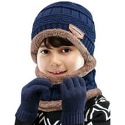 Maylisacc Kids Winter Knitted Hat and Fleece Neck Warmer Scarf Set for Boys Girls Age 5-10 Blue
