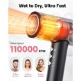 thumbnail image 2 of Secador de pelo Dekuri de 110.000 RPM, secado rápido y alta velocidad, ligero, con 500 millones de iones, difusor, boquilla magnética, 4 temperaturas y 3 velocidades, silencioso, para hombres y mujere, 2 of 5