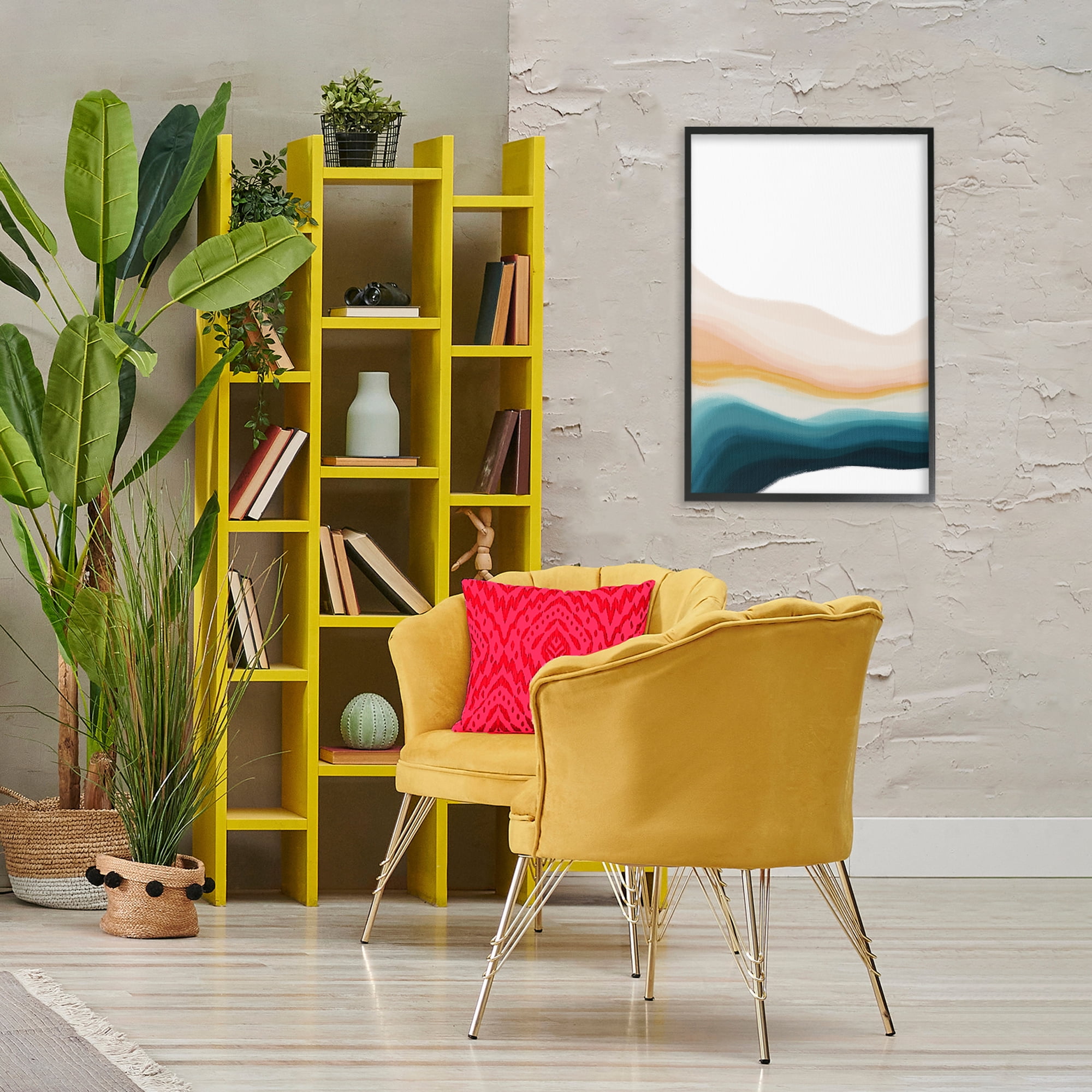 Stupell Industries Peach Swirl Landscape Abstract Painting Black Framed Art Print Wall Art, 20 x 30