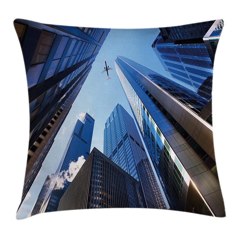Urban Throw Pillow Cushion Cover by , Looking Up at Chicago's