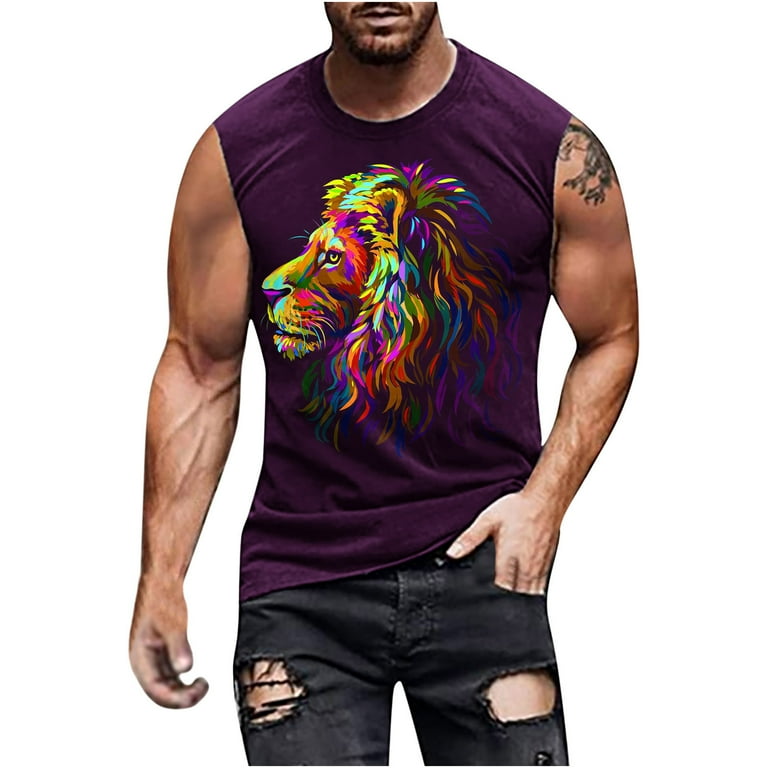 Txeol Men's 3D Lion Print Tank Tops 2024 Summer Sleeveless Novelty
