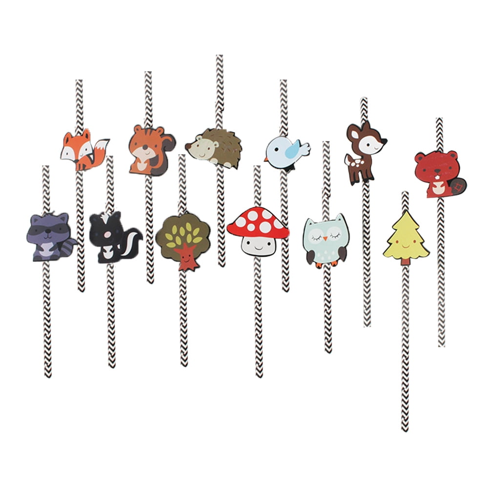 NUOLUX 12pcs Cartoon Animal Paper Straw Drinking Straw Party Supplies