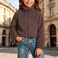 thumbnail image 3 of Horkkom Girls Fleece Jacket Teen Solid Color Cropped Zip Up Collared Sweatshirts Kids Casual Trendy Jackets 5-6 Years, 3 of 6