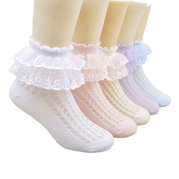 5 Pack Girls Ruffle Socks Ruffle Lace Ankle Dress Princess Socks