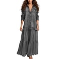 thumbnail image 2 of Guieoi Plus Size Womens Dresses Denim-Print Collared Long-Sleeve Top Maxi Dress Gray S, 2 of 5