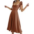 thumbnail image 1 of Kmbangi Femmes Été Midi Partie Robe Couleur Unie Sans Manches Robe de Plage Robe de Soirée Fendue Dos Nu, 1 of 5