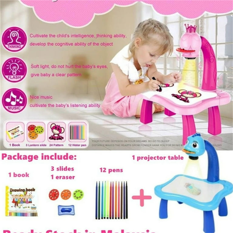 Painting Projector Drawing Toy, Education Doodle Toy for Kids, with Music &  Light, with 3 Projection Discs 24 Patterns 12 Watercolor Pens Sketched