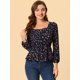 thumbnail image 4 of Blusa Floral Allegra K de Manga Larga Cuello Cuadrado Peplum Para Mujer Con Cinturón M, 4 of 6