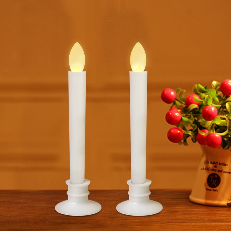 2pcs Remote Controlled Flameless Taper Candles with Automatic Timer and Suction Cups, Flickering Battery LED Candles for Year-Round Home Decor, Christmas Wedding Centerpiece