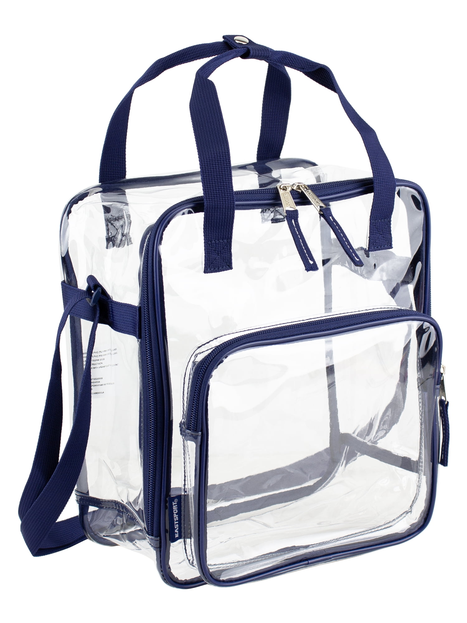 Eastsport Unisex Clear Double Handle Stadium Approved Tote, Blue Trim
