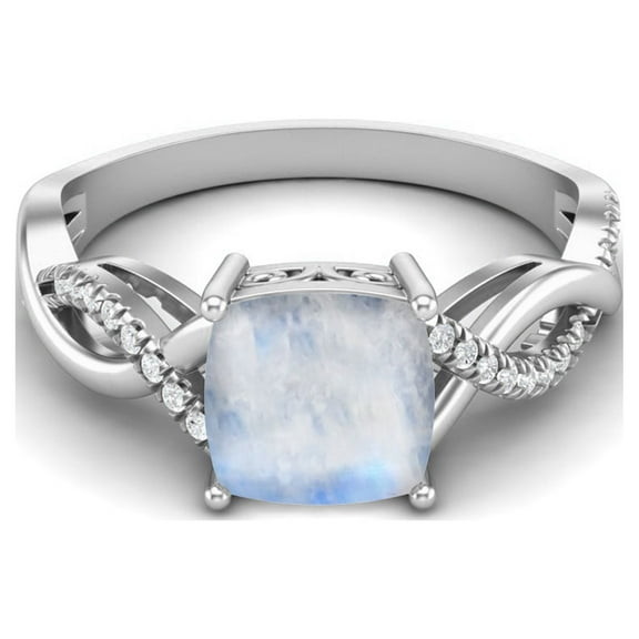 925 Sterling Silver 1.94 Cts Cushion Shape Moonstone Solitaire Twisted Shank Women Valentines Day Gifts Ring