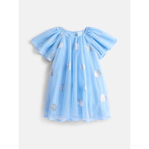 Wonder Nation Toddler Girls' Sequin Mesh Dress with Flutter Sleeves, Sizes 12M-5T