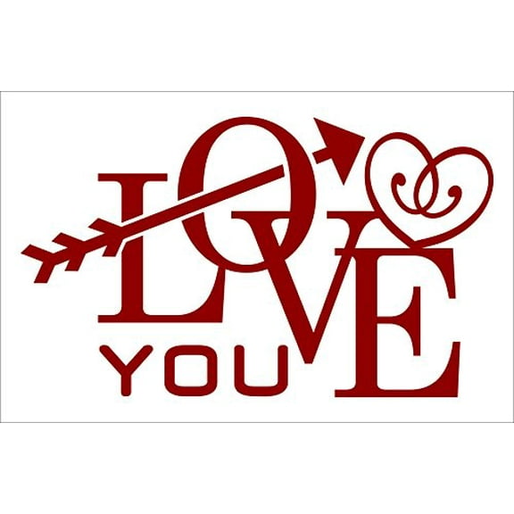 Love You Vinyl Wall Decals Stickers with Modern Arrow and Heart Designs, Red, 23x14-Inch