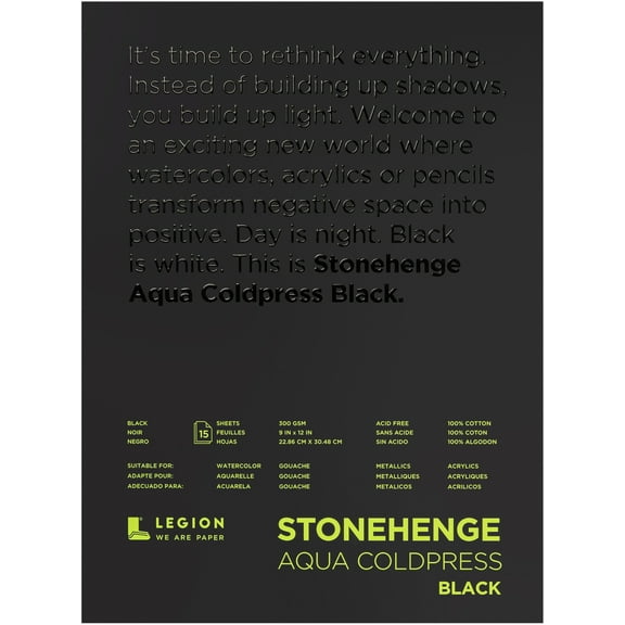 Stonehenge Aqua Block Coldpress Pad, 9"X12", 15 Sheets, Black, 140lb