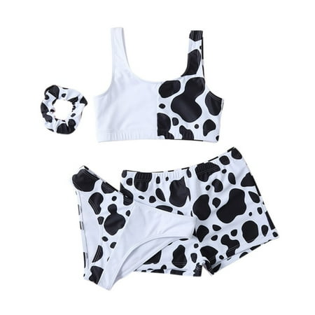 SYPNOS Girls Floral Two Pieces Bikini+Cover Up Board Shorts Bathsuit Set 8-12Y Child Sports Swimsuit