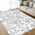 thumbnail image 4 of 6x9 Area Rugs, Boho Gray Flower Non-Skid Rubber Backing Large Rectangle Rugs - Living Room Bedroom Home Office, Vintage Farmhouse Leaf Spring Plant Indoor Floor Mat Carpets Washable Rug, 4 of 9