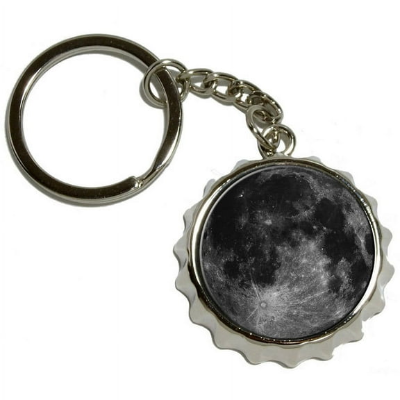 Moon Space, Nickel Plated Metal Popcap Bottle Opener Keychain Key Ring