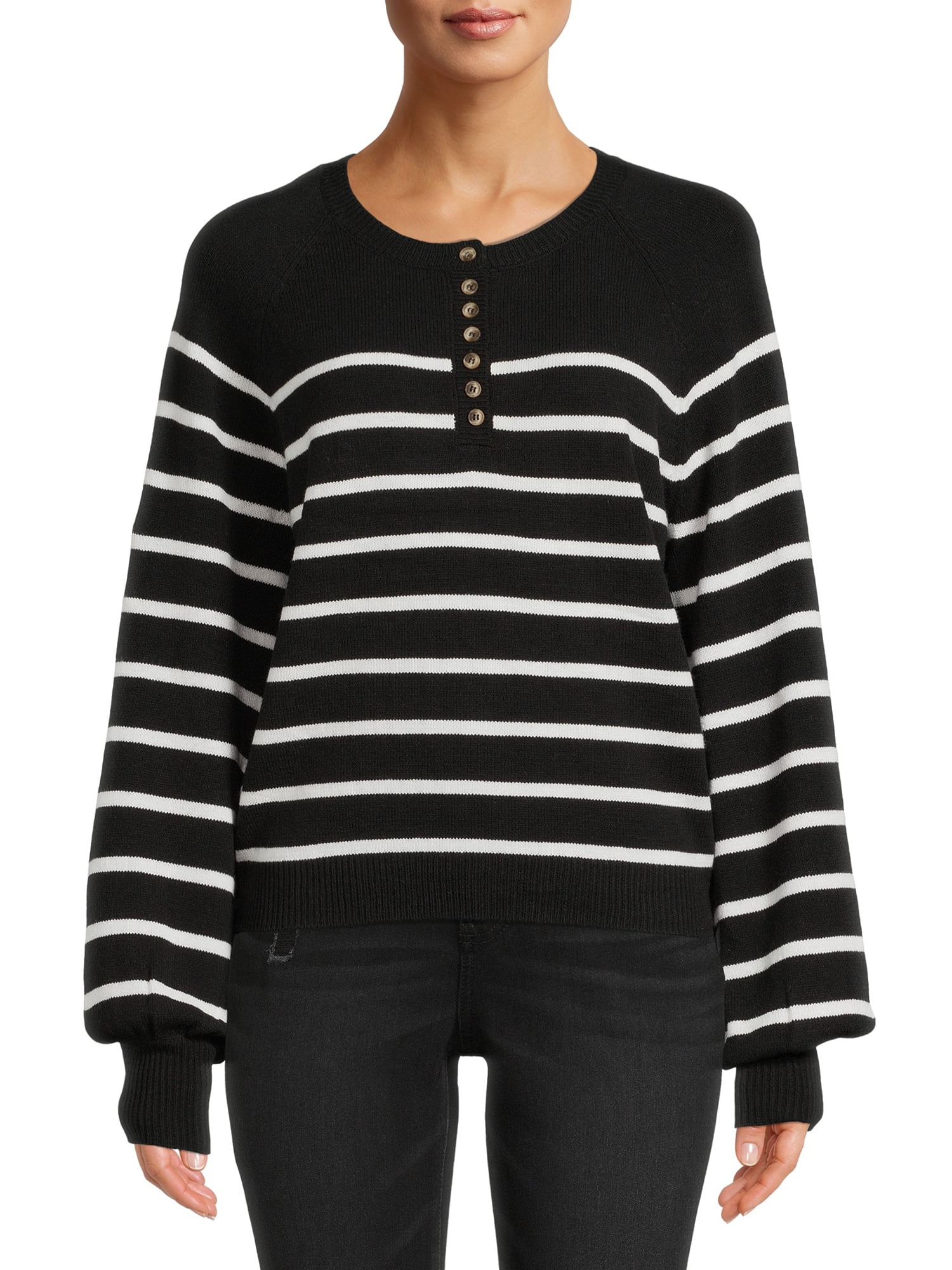 Time and Tru Women's Long Sleeve Henley Sweater