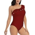 thumbnail image 3 of Gaeub Maroon Women's One Shoulder Ruffle Tummy Control Swimwear for Swimming Surfing Beach Party - Medium, 3 of 8