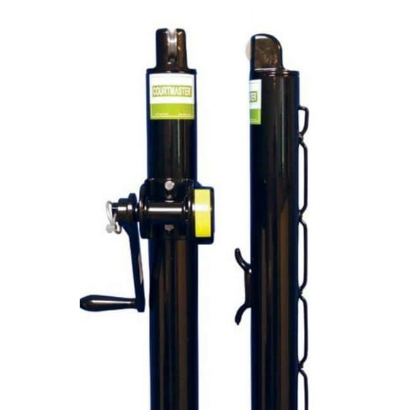 BuyBocceBalls Listing - COURTMASTER Round Steel Tennis Post with External Wind - Black (100-247)