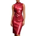 thumbnail image 6 of Qiopertar Women's Casual Sleeveless Leather Vest Asymmetric Hem Tops Peplum Waist Zipper Neckline Party Club Night Out Fashion, Red M, 6 of 7