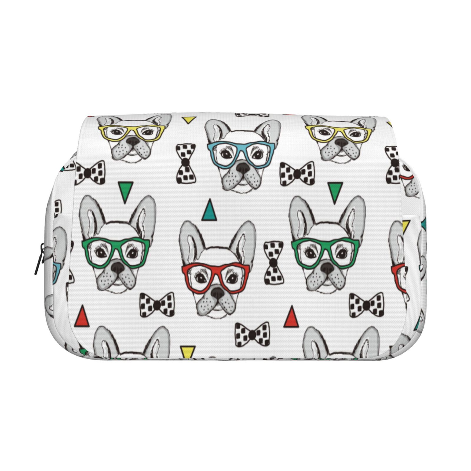 Rateoe Cute French Bulldog Pattern Double Clamshell Pen Case, Storage Organizer with Two Zipper Compartments– Holds Up to 50 Pencils & Pens