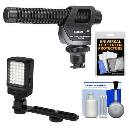 Canon DM-100 Directional Stereo Microphone with LED Light + Bracket + Cleaning Kit for VIXIA HF M52, M50, M500, M50, M400, M301, M300, M41, M40, M32, M31, M30, S30, S200, S21, S20, G10, G20
