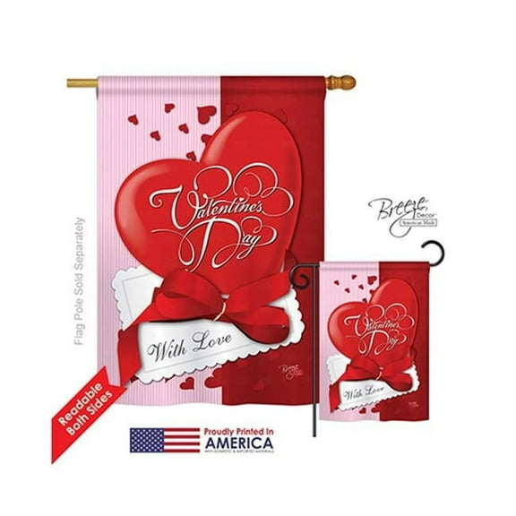 Breeze Decor 01002 Valentines with Love 2-Sided Vertical Impression House Flag - 28 x 40 in.