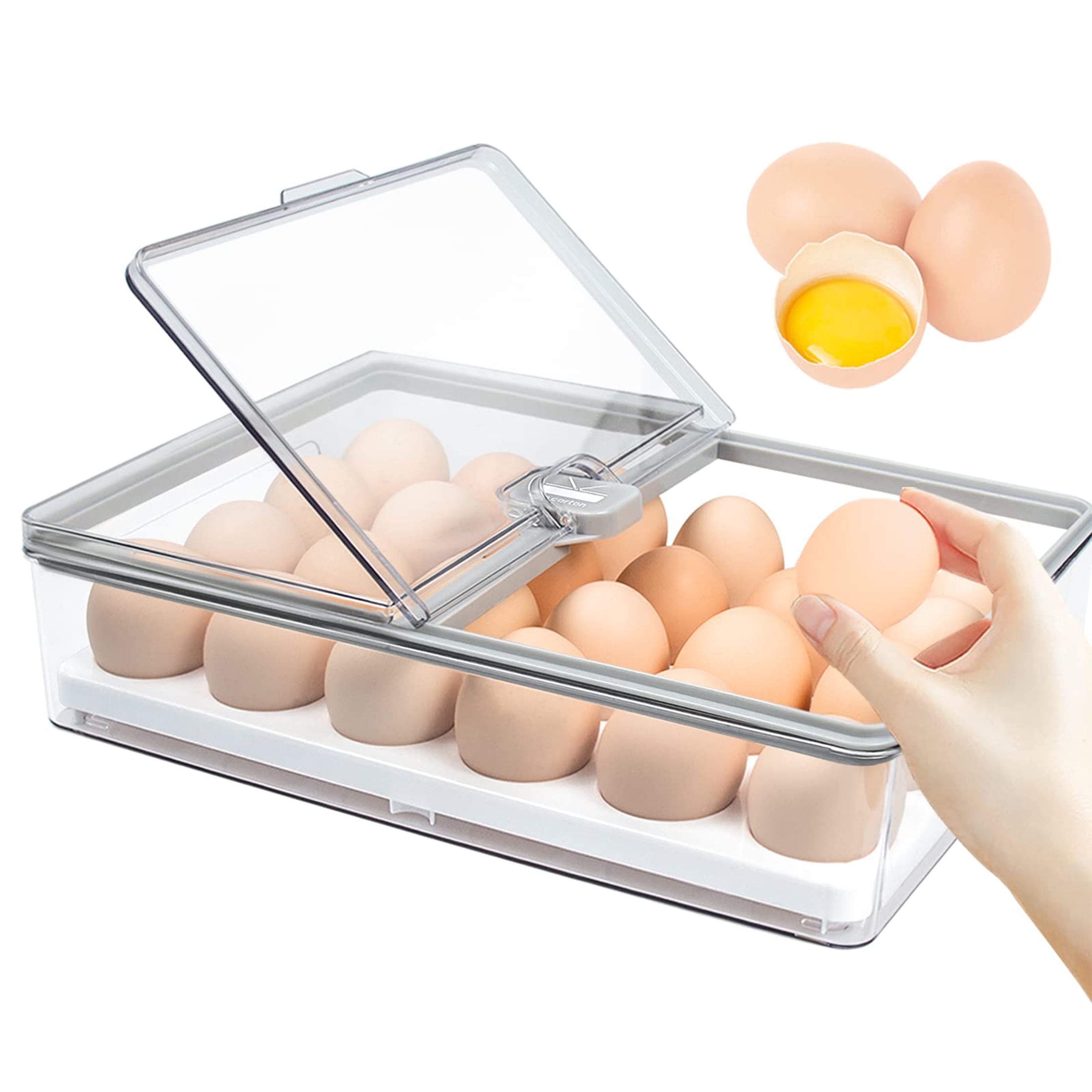 24 Egg Container With Lid and Handlesfor Refrigerator Fridge Organizer