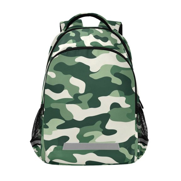 FORMRS Unisex Backpack Elementary School Travel Bookbag with Reflective Stripes, Light Green Camouflage Design