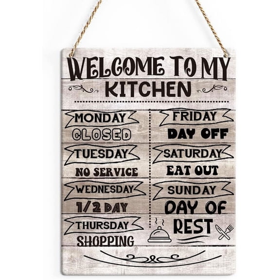 Rustic Kitchen Wood Decor Sign, Welcome to My Kitchen Printed Wood Sign Wall Art, Hanging Door Sign, Decorative Wood Sign Home Decor 8x10