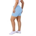 thumbnail image 5 of Women's Elastic Waist Ribbed Yoga Workout Shorts Athletic Leggings Slim Fit Breathable Shorts Light Blue 3XL, 5 of 6