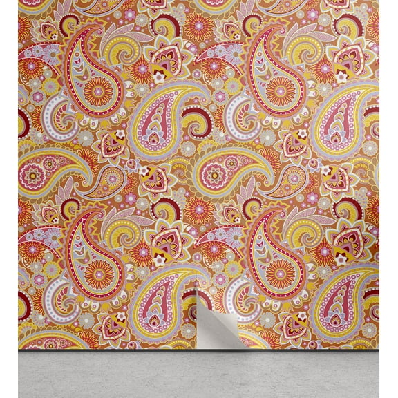Ambesonne Orange Peel & Stick Wallpaper for Home, Paisley, 13"x36", Multicolor