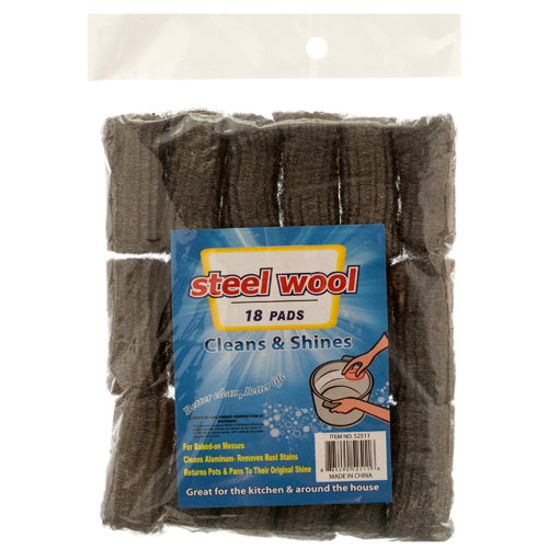 Scrubber Steel Wool 18pc Wholesale, (24 Pack)