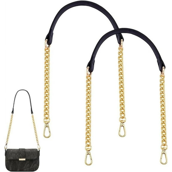 1 set 2pcs PU Leather bag Chains Straps with Alloy Swivel Clasps for bag Replacement Accessories Light golden Black 600x20x9mm