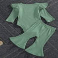 thumbnail image 3 of Newborn Baby Girl Boy Romper Bodysuit Top Ribbed Bell Bottom Pants Set 2Pcs Outfits, 3 of 6