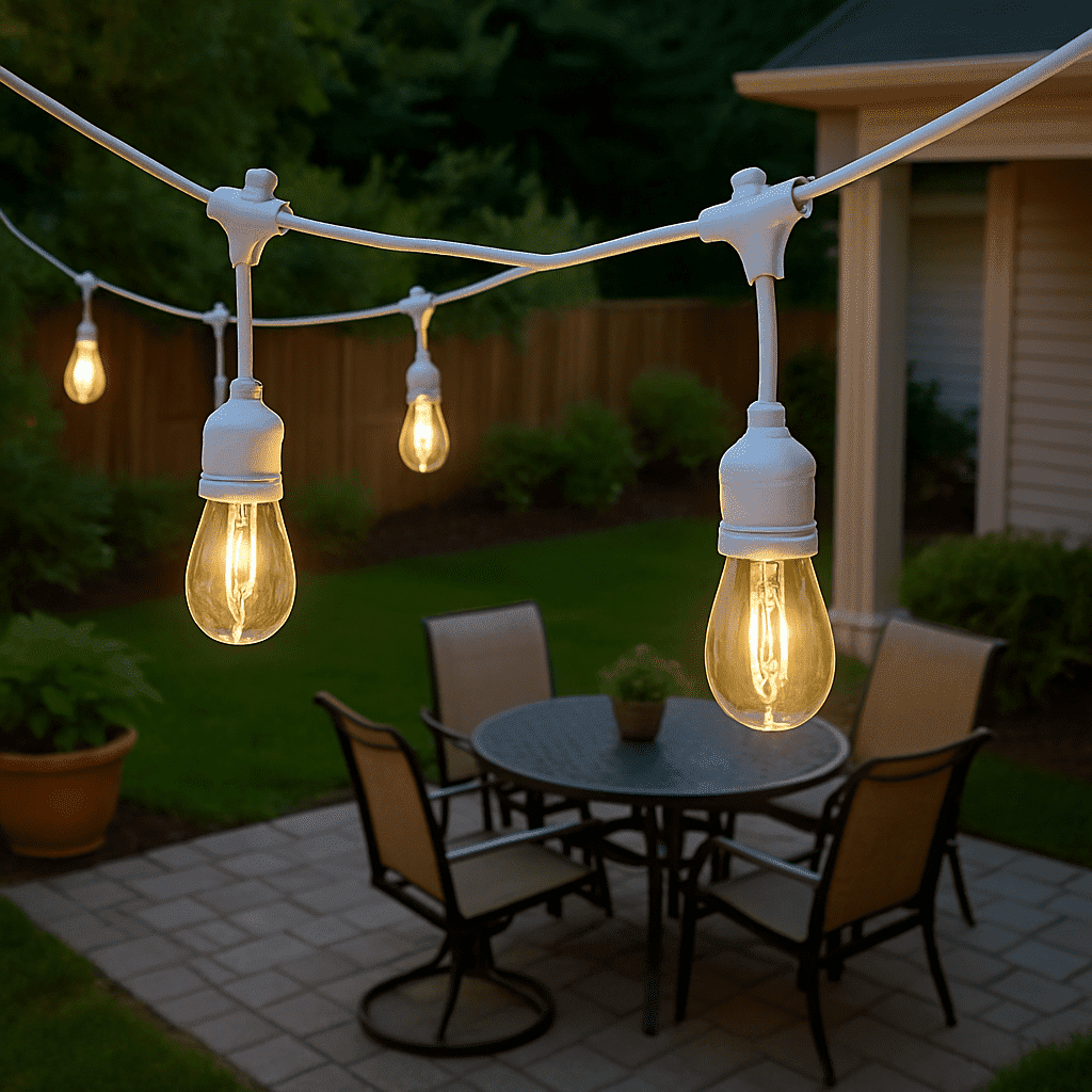 Homestead 48FT Commercial Grade LED Flexible Filament String Lights, Warm White with White Cable