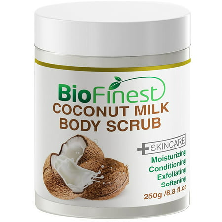 Biofinest Coconut Milk Body Scrub - with Dead Sea Salt, Almond Oil, Vitamin E- Best For Dry Skin/ Cellulite/ Stretch Marks/ Eczema / Acne (Best Treatment For Acne Pock Marks)