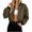 Brown, variant on Women's Baseball Jacket, Ribbed Collar Zip Up Long Sleeve Waterproof Windproof Outerwear with Side Pockets, Cropped Loose Fit Solid Color