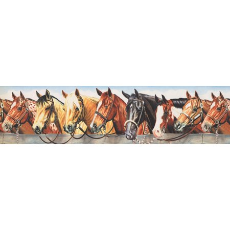 Beautiful Horses in Stable Vintage Wallpaper Border Retro Design, Roll