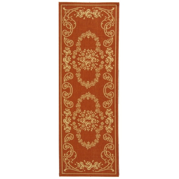 SAFAVIEH Courtyard Elena Traditional Floral Indoor/Outdoor Runner Rug, 2'3" x 6'7", Terracotta/Natural
