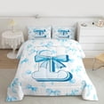 thumbnail image 2 of Homewish Blue Bow Knot Initial Alphabet L 3-Piece Full Size Comforter Sets For Kids Teens Adults,Letter Monogrammed Bedding Comforter Set,Cartoon Bow-Tie Lightweight Bedding Sets, 2 of 8