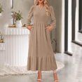 thumbnail image 2 of SMihono Fashion Women's Spring Balloon Long Sleeve Maxi Dresses 2025 Casual Knit Crew Neck Tiered Flowy Pockets Dress High Waist Ruffle Smocked Dress Khaki 10, 2 of 7