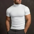 thumbnail image 2 of IYYVV Mens Casual Turtleneck Mock Neck T Shirt Slim Fit Short Sleeve Summer Basic Tops White M, 2 of 8