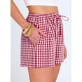 thumbnail image 3 of ANRABESS Boxer Shorts for Women Gingham Plaid Drawstring Lounge Shorts with Pockets, Elastic Waist Summer Pajama Beach Shorts Red White Plaid Small, 3 of 8