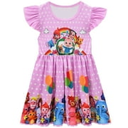 Baby Girls CocoMelon Dress Flutter Sleeves Cartoon Milksilk Skirt Toddler Girls Princess Dress Little Girls Cartoon Print Dress for Kids 2-8 Years