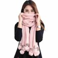 thumbnail image 5 of Bufanda de cachemira cálida de invierno con pompón, bufanda sólida para mujer con bola de pelo de conejo, pashmina, bufandas gruesas, chales, manta de gran tamaño para mujer, 5 of 5