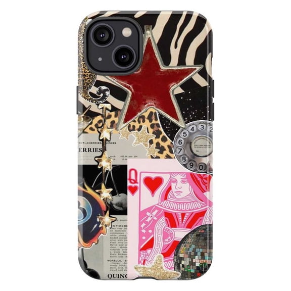 Maximalist Disco Collage Phone Case, Queen of Hearts Zebra Leopard Print Cover for iPhone 17 16 15 14 13 12 11 Pro Max Mini